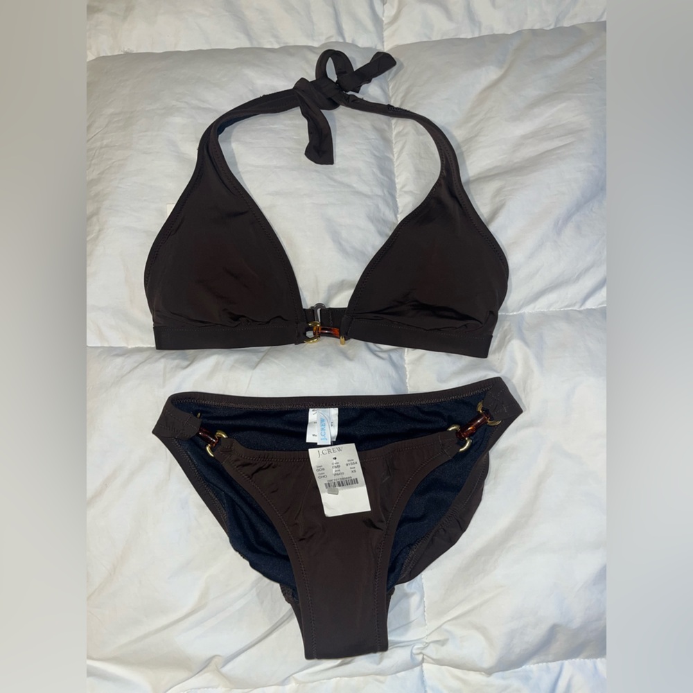 J. Crew Brown Bikini Set with Gold Orange Accent XS/S NWT